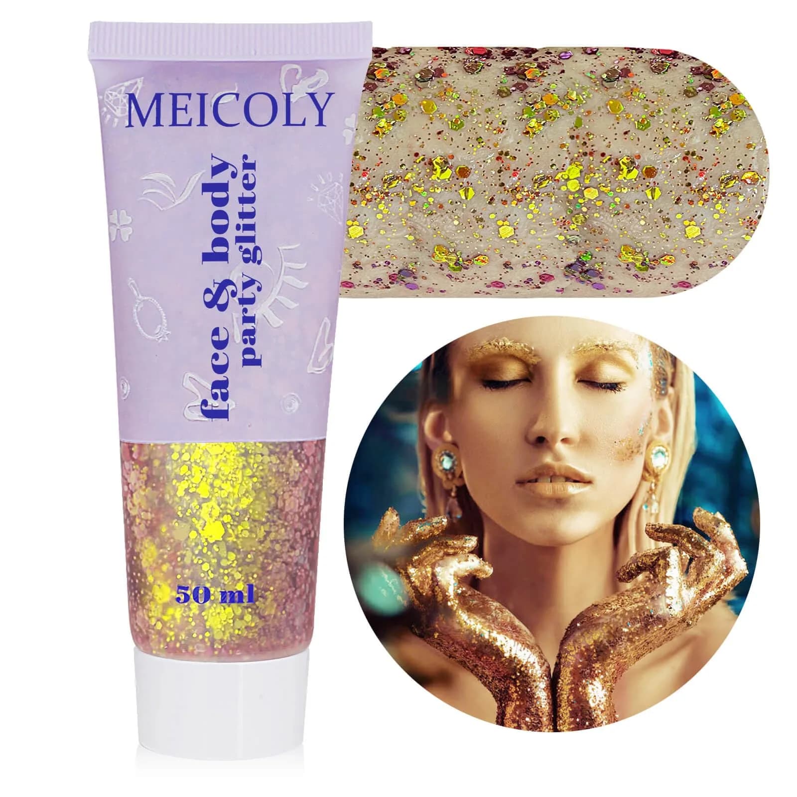 MEICOLY Chameleon Gold Body Glitter Gel 50g (1.76 oz) | Color Changing Sparkle for Festivals