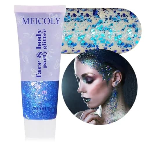MEICOLY Chameleon Blue Glitter Gel | Holographic Chunky Face Glitter for 4th of July Outfits thumbnail 1