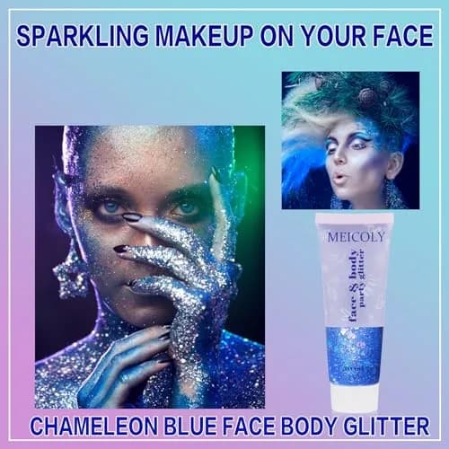 MEICOLY Chameleon Blue Glitter Gel | Holographic Chunky Face Glitter for 4th of July Outfits thumbnail 2