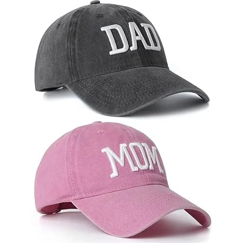 Aeonda Mom Dad Embroidered Baseball Caps Set of 2 Adjustable Cotton Hats | Pigment-Dyed Vintage Style thumbnail 2
