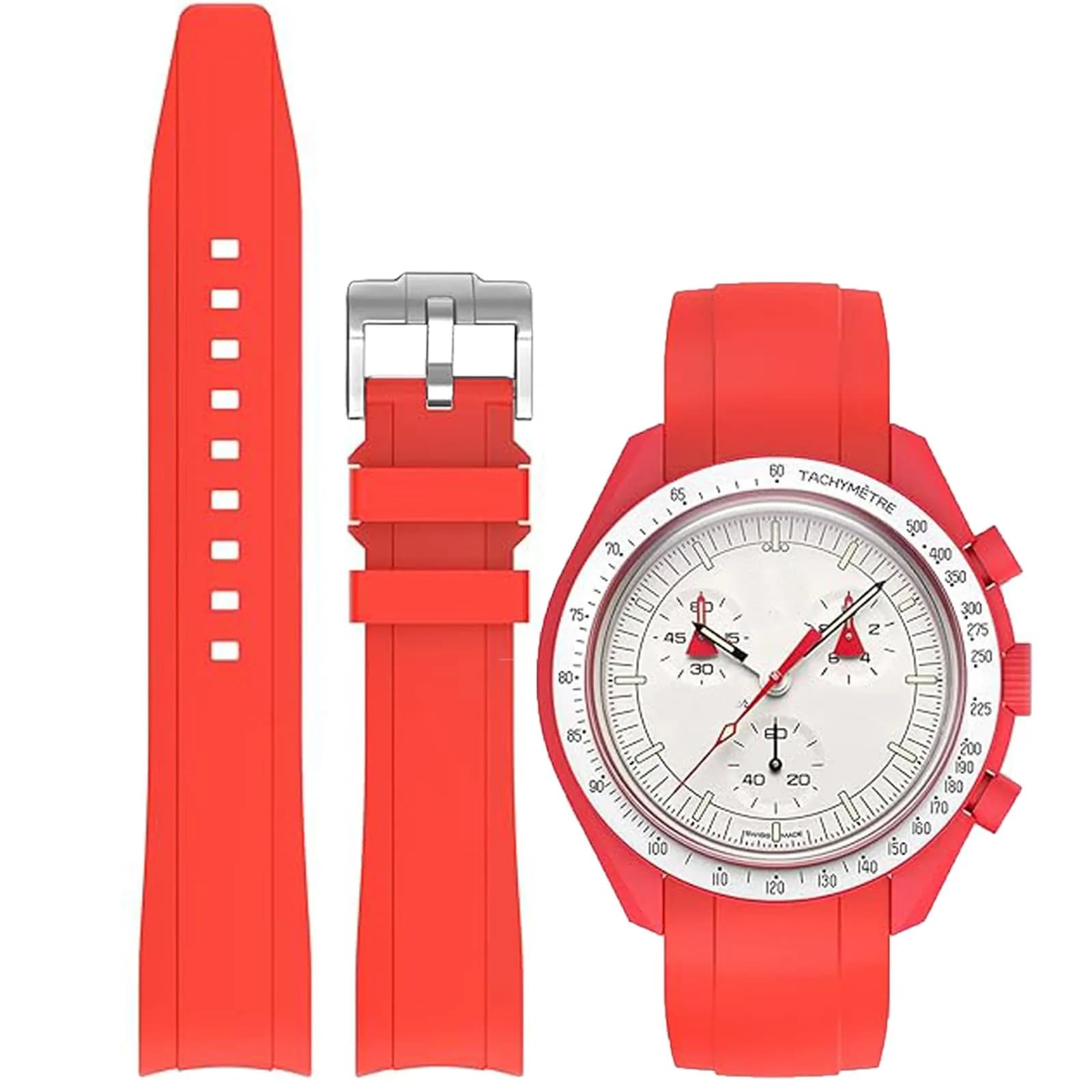 Niziruoup Red Silicone Watch Band for Omega x Swatch Moonswatch 20mm (0.79 inch) | Curved End No Gap - main product image