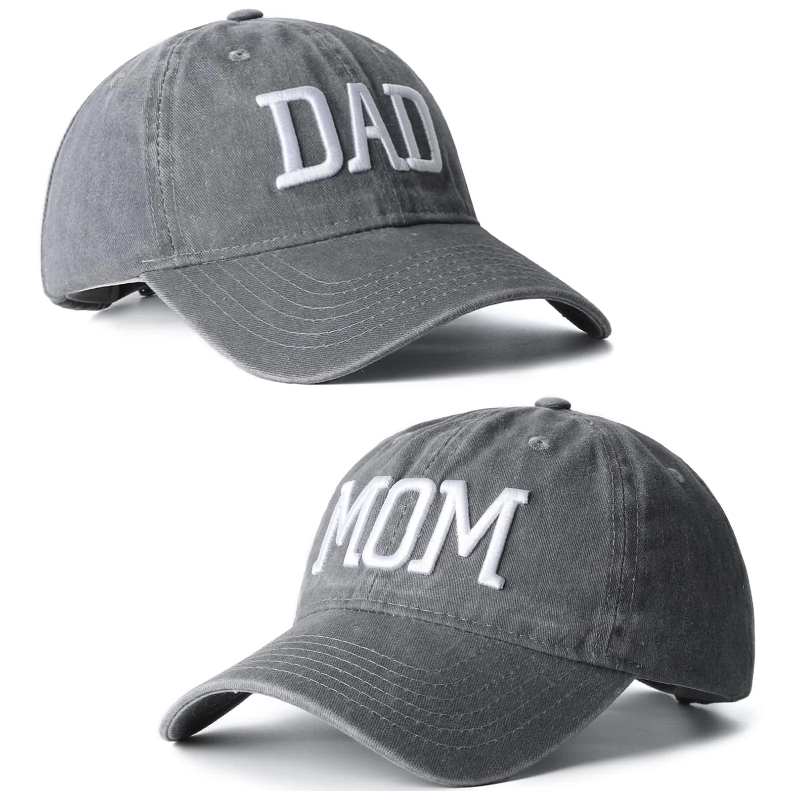 Aeonda Mom Dad Embroidered Baseball Caps Set of 2 Adjustable Cotton Hats | Matching Couple Gifts - main product image
