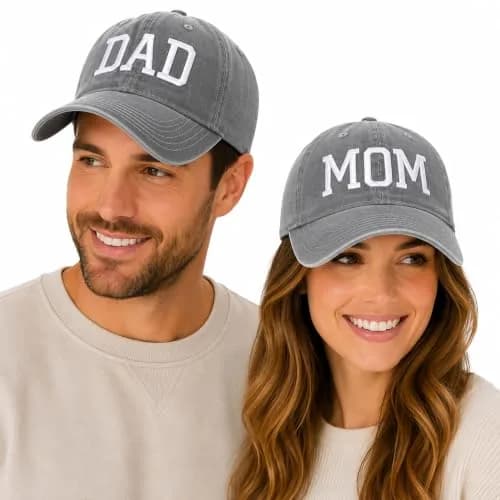 Aeonda Mom Dad Embroidered Baseball Caps Set of 2 Adjustable Cotton Hats | Matching Couple Gifts thumbnail 2