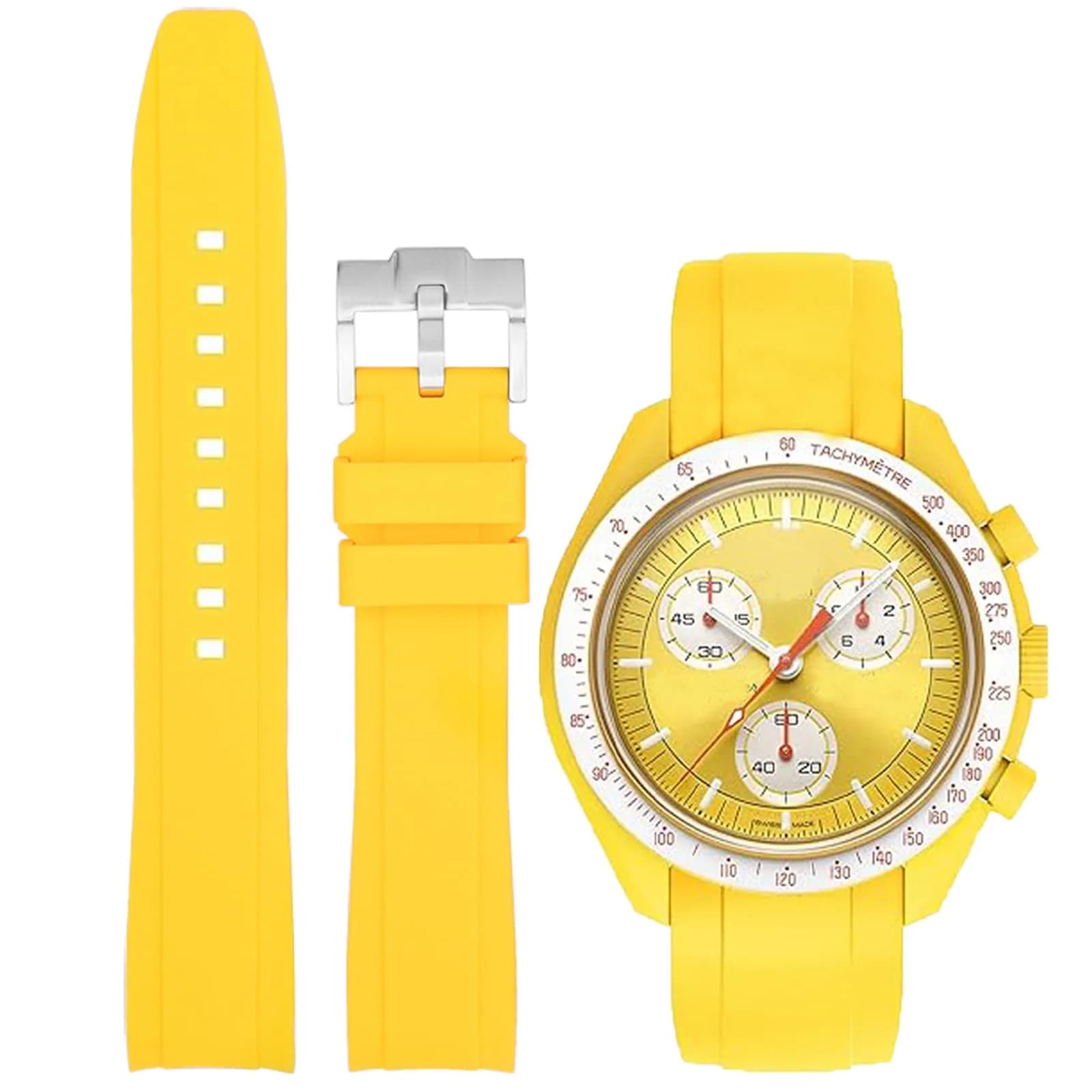 Niziruoup Yellow Silicone Watch Band for Omega x Swatch MoonSwatch 20mm | Curved End No Gap, Waterproof, Adjustable