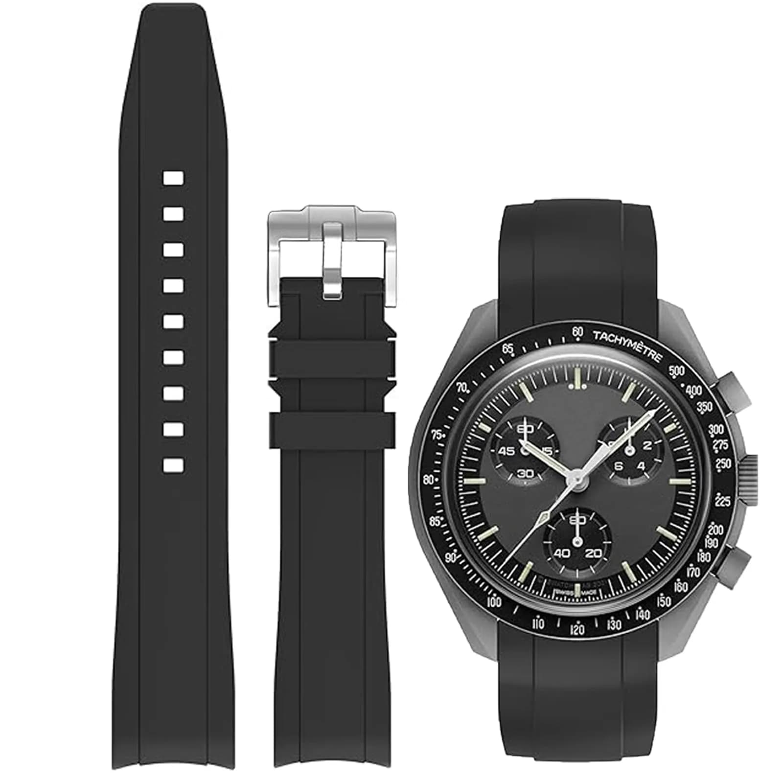 Niziruoup Yellow Silicone Watch Band for Omega x Swatch MoonSwatch 20mm | Curved End No Gap, Waterproof, Adjustable — Black / 20mm