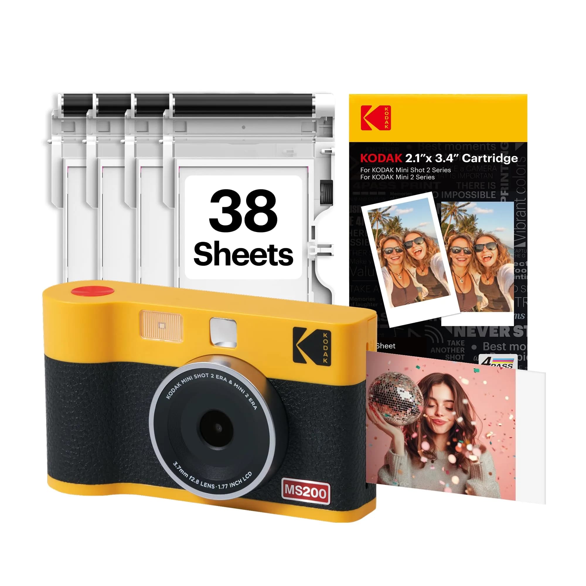 KODAK Mini Shot 3 ERA Instant Camera & Printer 3x3" Photos, Yellow | 4PASS Dye Sublimation Printing — Yellow / 2x3 Camera + 38 Sheets