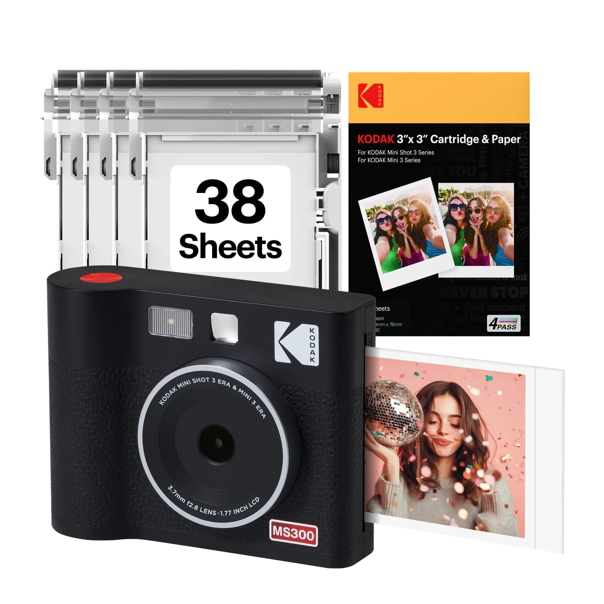 KODAK Mini Shot 3 ERA Instant Camera & Printer 3x3" Photos, Yellow | 4PASS Dye Sublimation Printing — Black