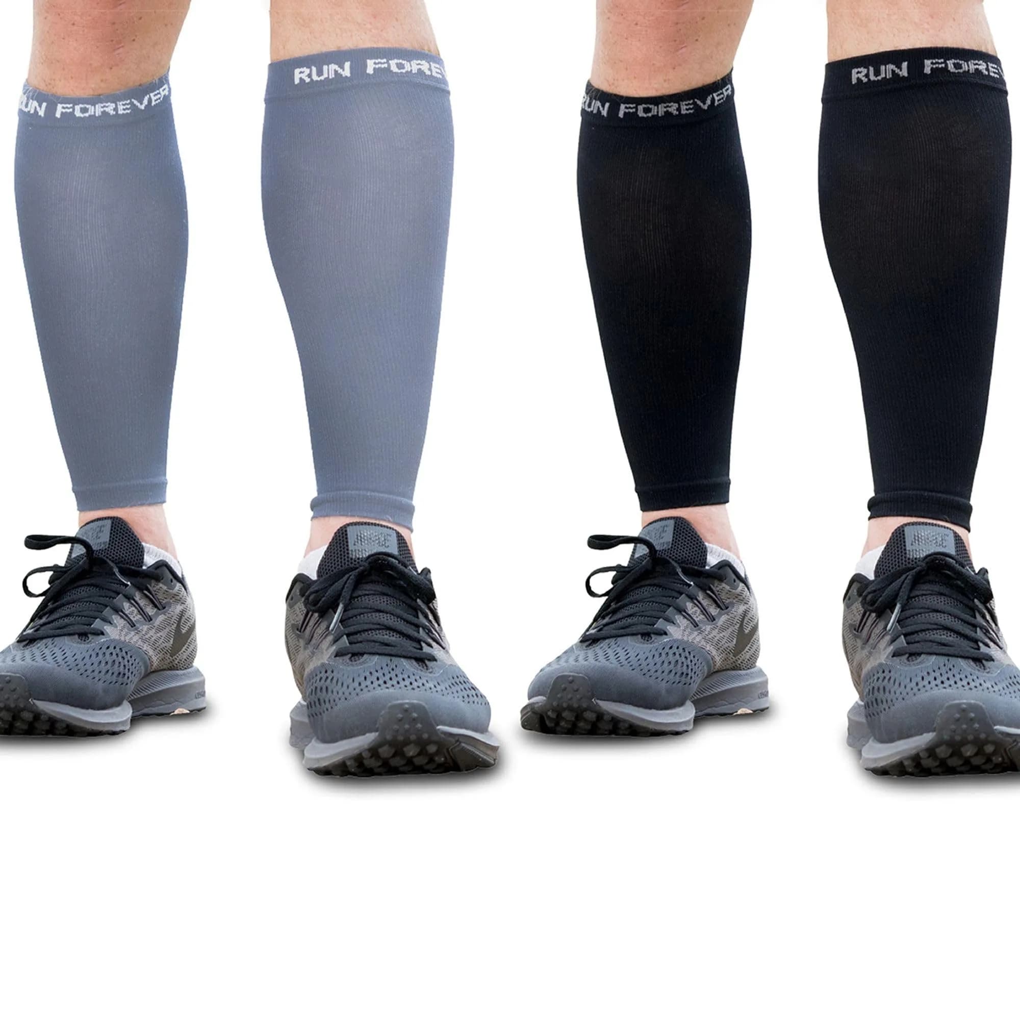 Run Forever Calf Compression Sleeve Medium - 2 Pair Pack in Black & Gray