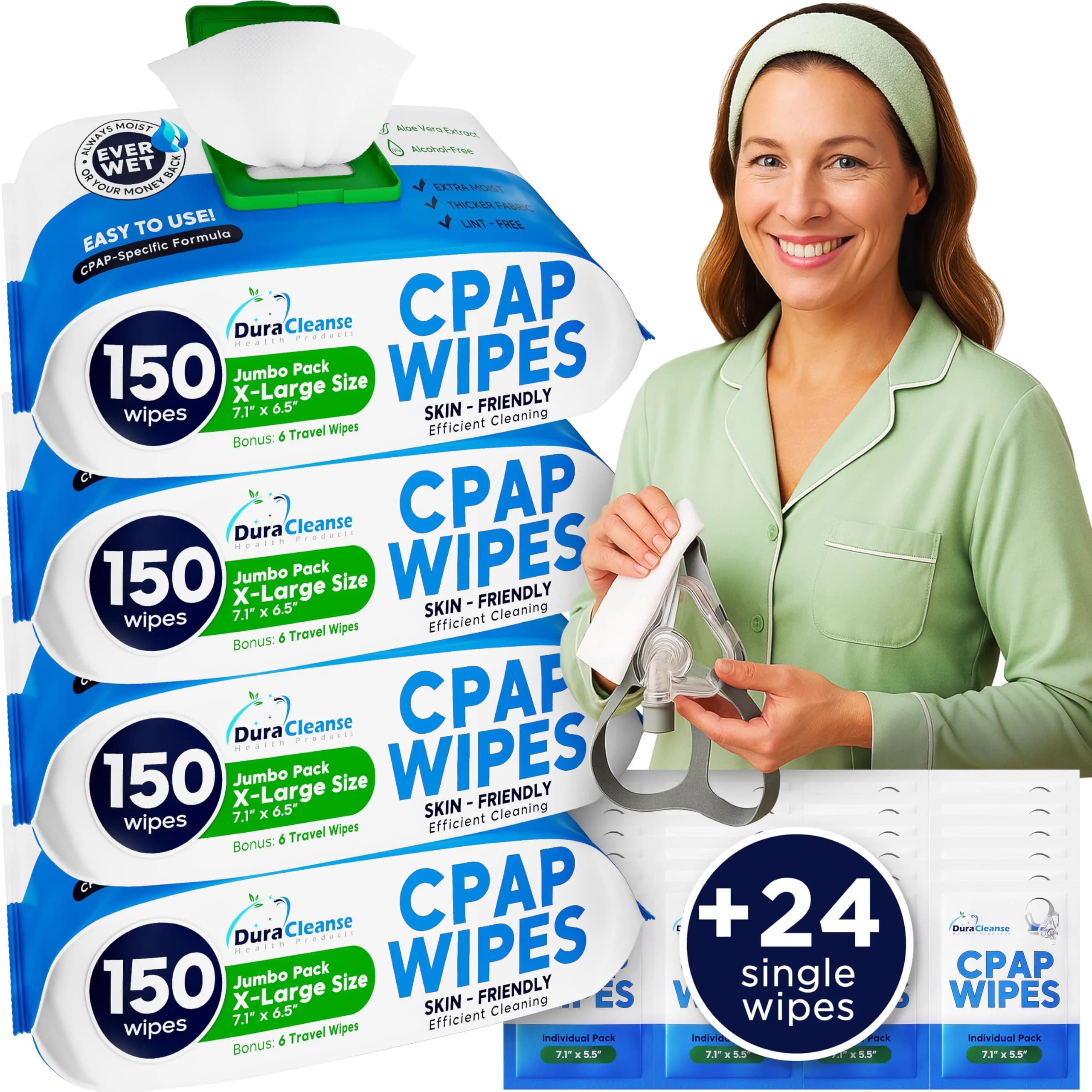 Dura Cleanse Bulk CPAP Cleaning Wipes XL Moist for Masks & Hoses 624 Count (Pack of 4) | Quick Daily Clean No Soaking