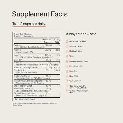 Veracity Selfcare Fatigue Ease Adrenal Support Supplement for Stress Resilience, 60 Capsules | Supports Cortisol & Energy thumbnail 3