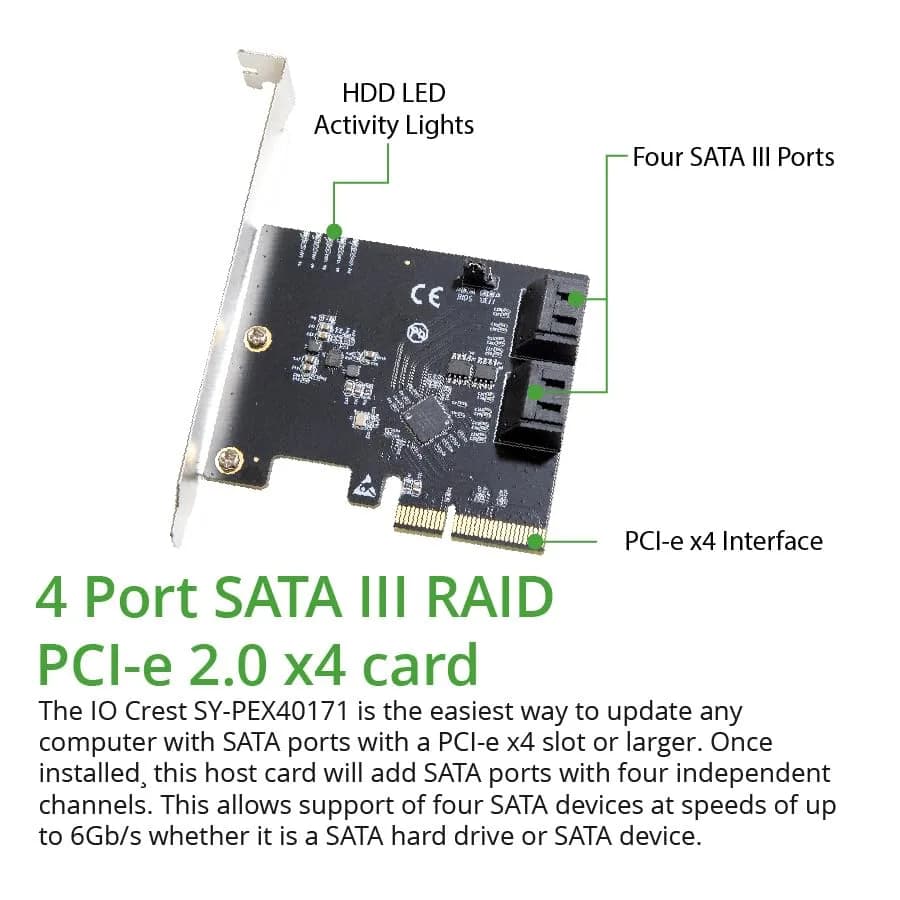 IO CREST 4 Port SATA III PCI-e x2 RAID Expansion Card thumbnail 3