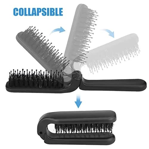 Ancable 2Pcs Folding Hair Brush with Boar Bristle & Nylon Needles, Black | Detangles & Smooths Hair thumbnail 4