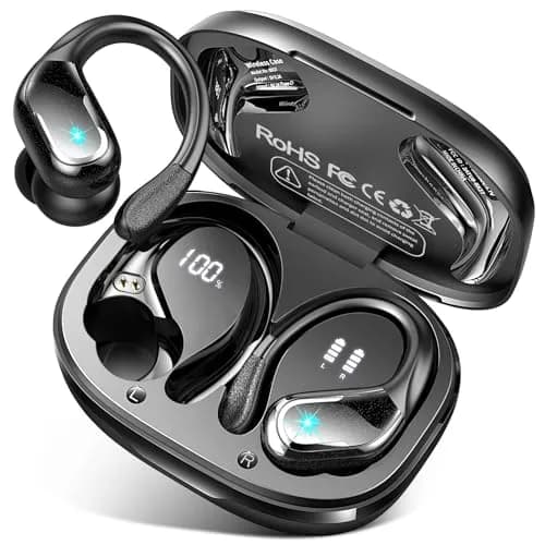 Ltinist Wireless Earbuds with Earhooks, 75Hrs Playtime, IP7 Waterproof, ENC Noise Cancelling, Bluetooth 5.4, Deep Bass (Black) thumbnail 1