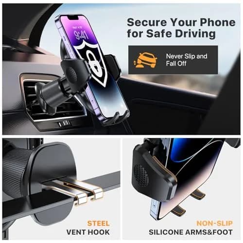 Miracase Car Phone Holder with Metal Hook Clip | Universal Air Vent Mount for Smartphones, Garmin GPS, iPhone & Android, Dark Black thumbnail 4