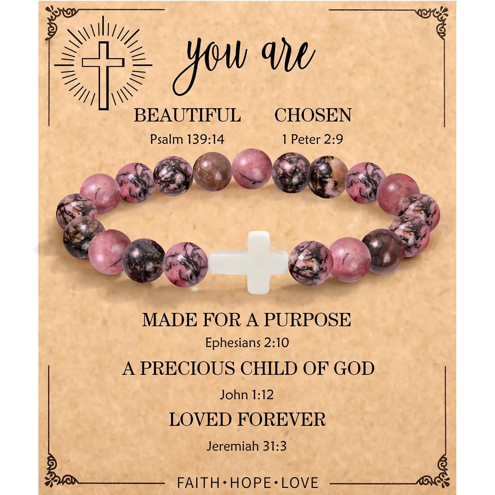 Paderast Red Natural Stone Cross Bracelet 17.8 cm (7") | Inspirational Faith Jewelry for Women - main product image
