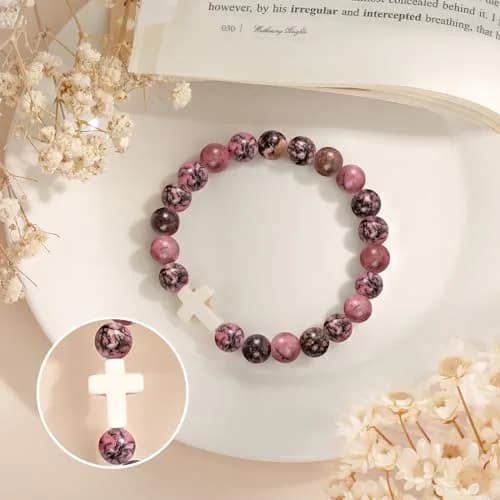 Paderast Red Natural Stone Cross Bracelet 17.8 cm (7") | Inspirational Faith Jewelry for Women thumbnail 5