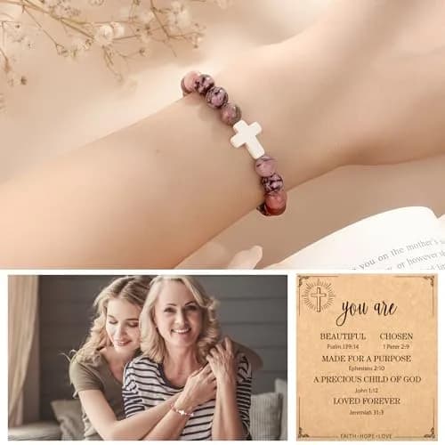 Paderast Red Natural Stone Cross Bracelet 17.8 cm (7") | Inspirational Faith Jewelry for Women thumbnail 2