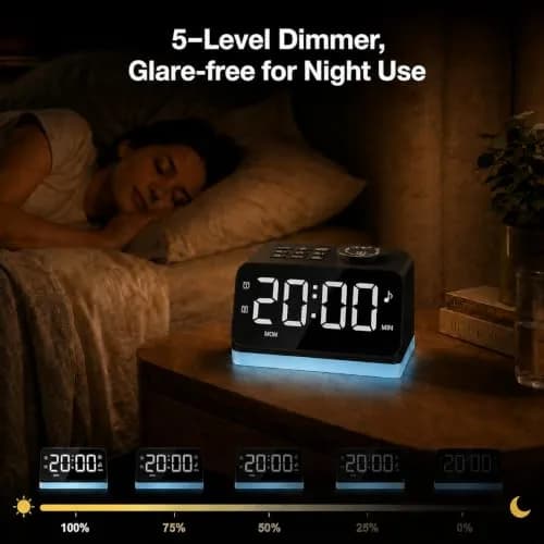 JALL Digital Alarm Clock with FM Radio, 8 Colors Night Light, Dual Alarm, Loud Alarm, Seniors Gift | Easy to Use, Compact thumbnail 8