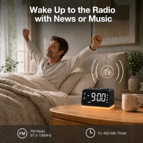 JALL Digital Alarm Clock with FM Radio, 8 Colors Night Light, Dual Alarm, Loud Alarm, Seniors Gift | Easy to Use, Compact thumbnail 2