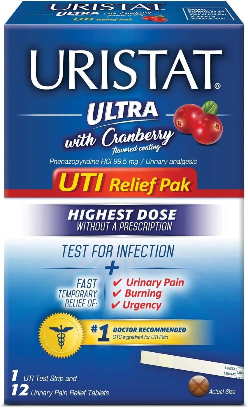 URISTAT Ultra UTI Relief Pack | 1 UTI Test Strip & 12 Tablets | Cranberry Flavor | Pack of 2 - main product image