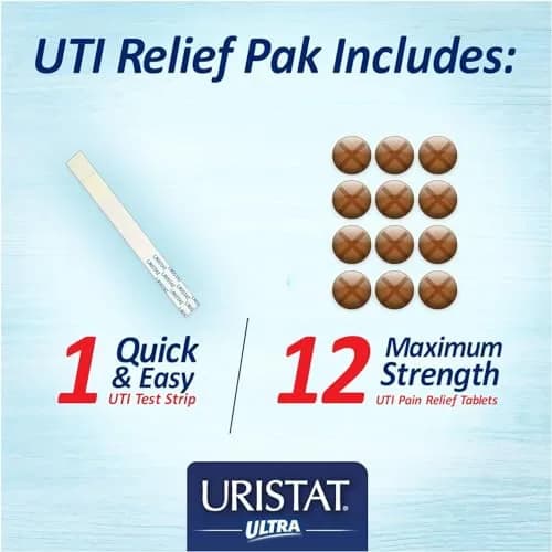 URISTAT Ultra UTI Relief Pack | 1 UTI Test Strip & 12 Tablets | Cranberry Flavor | Pack of 2 thumbnail 2