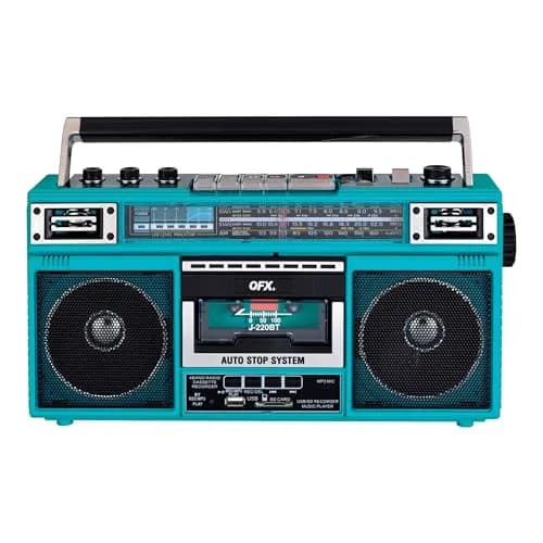 QFX Retro Bluetooth Boombox Cassette Tape Player Recorder J-220BT Aqua | Portable AM/FM/SW Radio & USB MP3 Player thumbnail 1