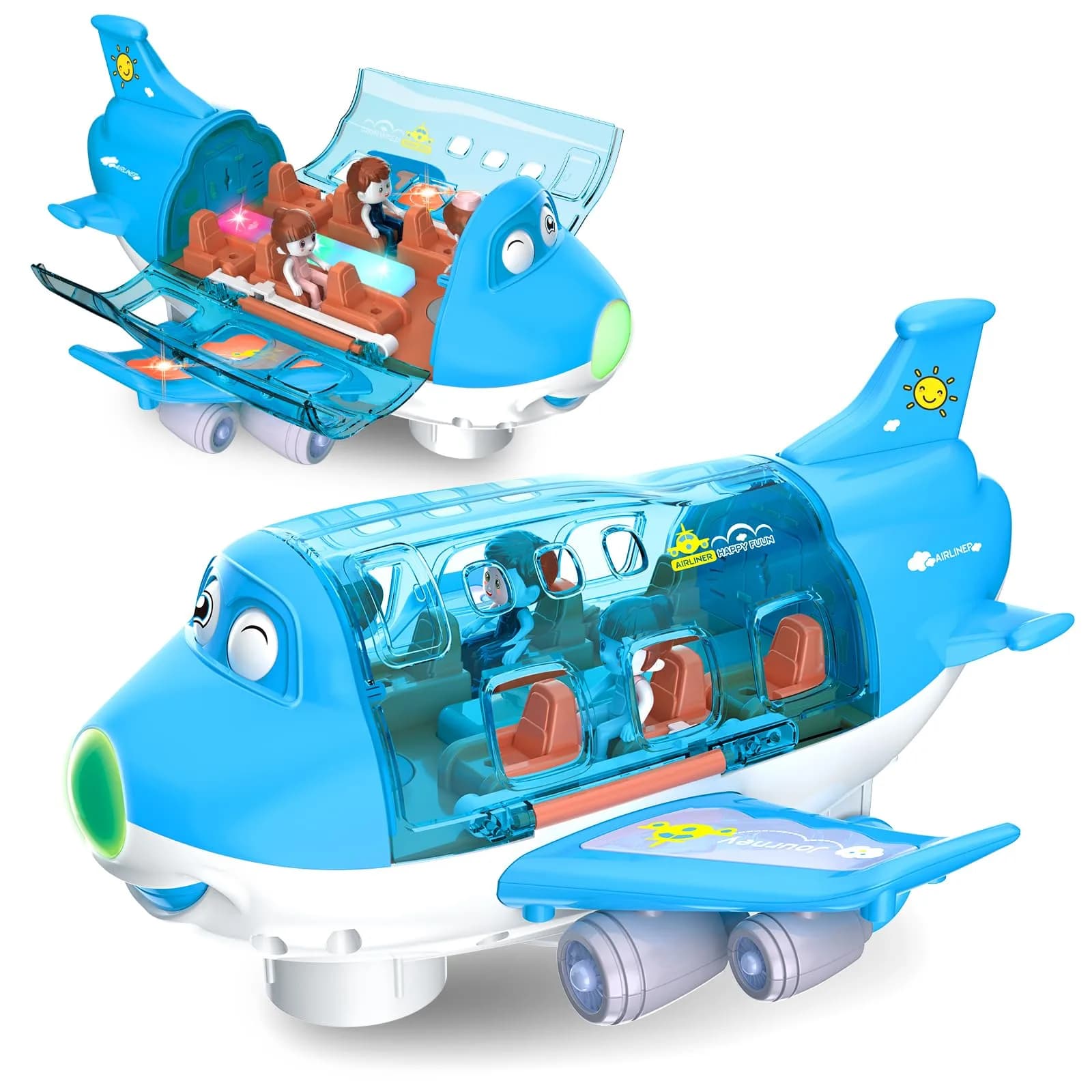 Ynybusi Airplane Toys for Toddlers 10 inches Pink | Realistic Lights & Sounds for Kids 3+ — Blue