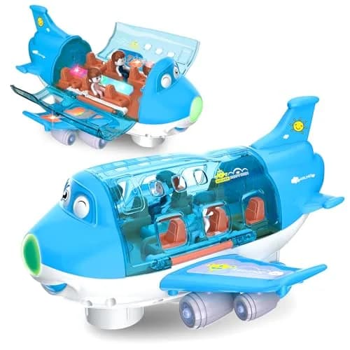 Ynybusi Electric Airplane Toy with Lights & Sounds for Kids 3+ Years, 10-inch Blue | Bump and Go Action thumbnail 1