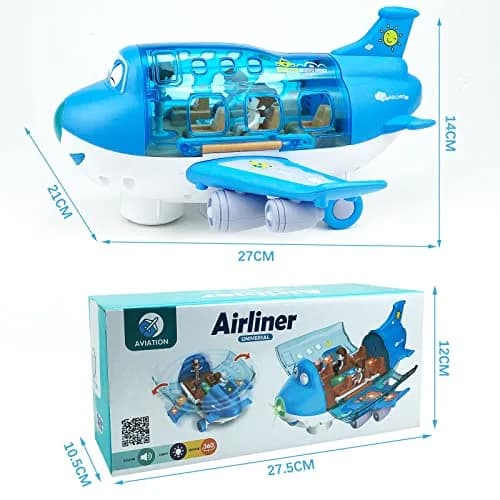 Ynybusi Electric Airplane Toy with Lights & Sounds for Kids 3+ Years, 10-inch Blue | Bump and Go Action thumbnail 4