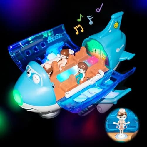 Ynybusi Electric Airplane Toy with Lights & Sounds for Kids 3+ Years, 10-inch Blue | Bump and Go Action thumbnail 2