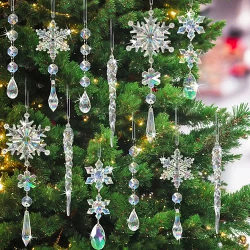 GuassLee Iridescent Acrylic Snowflake Ornaments for Christmas Tree Winter Wonderland Decorations (18 pcs) thumbnail 8