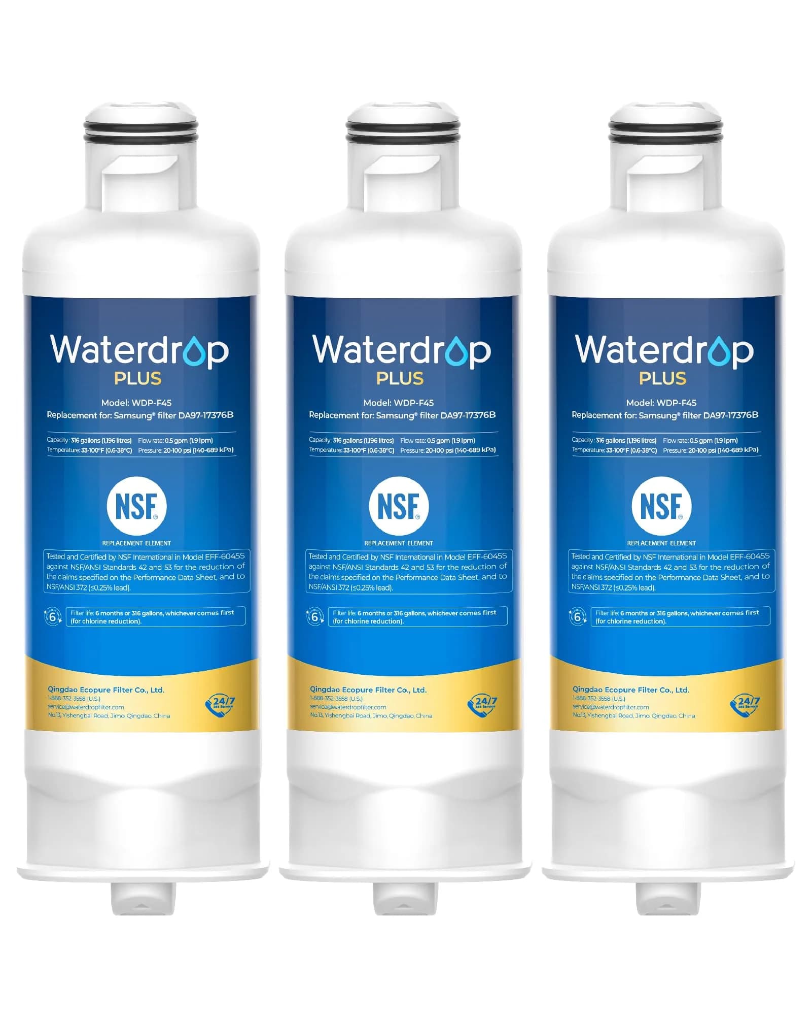 Waterdrop Plus WDP-F45 Water Filter 3 Pack | NSF/ANSI 401&53&372 Certified - main product image