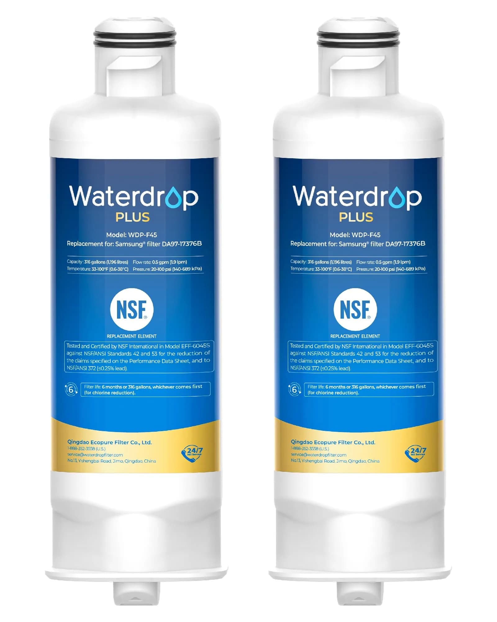 Waterdrop Plus WDP-F45 Water Filter 2 Pack | NSF/ANSI 401&53&372 Certified — Advanced Contaminant (Plus)