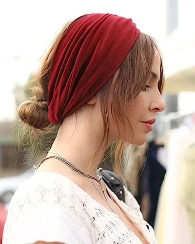 AQOKKA Extra Wide Turban Headbands for Women (4 Count, Red/Beige/Grey/Black) | Boho Elastic Hair Bands for Large Heads thumbnail 6
