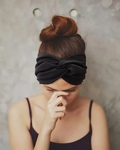 AQOKKA Extra Wide Turban Headbands for Women (4 Count, Red/Beige/Grey/Black) | Boho Elastic Hair Bands for Large Heads thumbnail 7