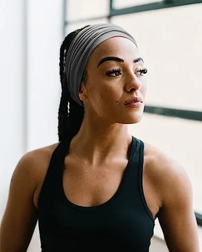 AQOKKA Extra Wide Turban Headbands for Women (4 Count, Yellow/Olive/Grey/Black) | Boho Elastic Hairband Accessories thumbnail 6