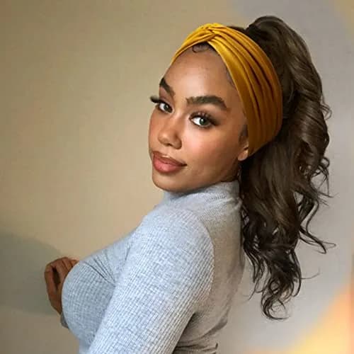 AQOKKA Extra Wide Turban Headbands for Women (4 Count, Yellow/Olive/Grey/Black) | Boho Elastic Hairband Accessories thumbnail 7