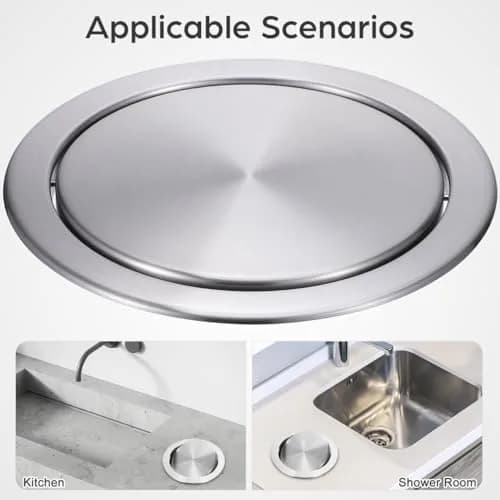 Cabilock Recessed Countertop Trash Bin Lid, Stainless Steel, Silent Swing, 21x21cm | Space-Saving Kitchen & Bathroom Cover thumbnail 6