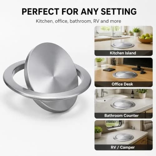 Cabilock Recessed Countertop Trash Bin Lid, Stainless Steel, Silent Swing, 21x21cm | Space-Saving Kitchen & Bathroom Cover thumbnail 7