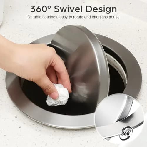 Cabilock Recessed Countertop Trash Bin Lid, Stainless Steel, Silent Swing, 21x21cm | Space-Saving Kitchen & Bathroom Cover thumbnail 8