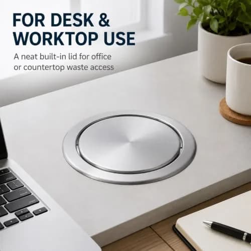 Cabilock Recessed Countertop Trash Bin Lid, Stainless Steel, Silent Swing, 21x21cm | Space-Saving Kitchen & Bathroom Cover thumbnail 3