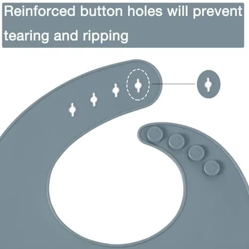 PandaEar 3 Pack Silicone Bibs for Babies & Toddlers, Waterproof Feeding Bib with Large Food Catcher, BPA Free (Blue & Gray) thumbnail 8