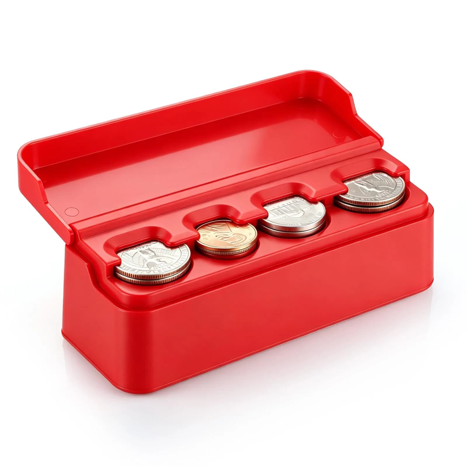 SINGARO Coin Holder for Car, Dash-Mounted Coin Organizer with 4 Slots, 2-Pack Black | Fits Most Cars & Trucks — RED / 1pc