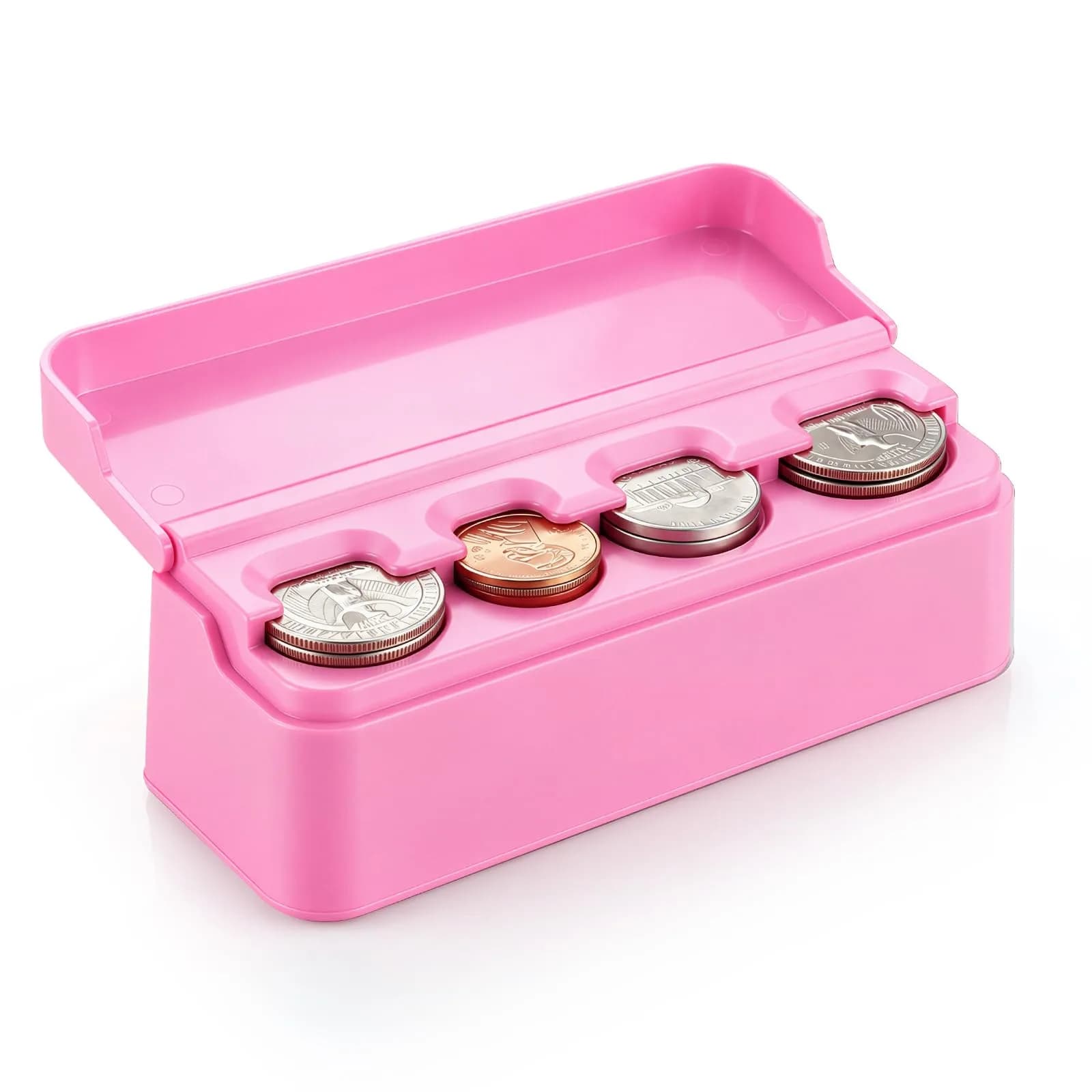 SINGARO Coin Holder for Car, Dash-Mounted Coin Organizer with 4 Slots, 2-Pack Black | Fits Most Cars & Trucks — PINK / 1pc