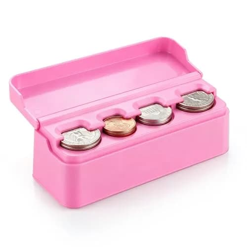 SINGARO Pink Coin Holder for Car, Dash-Mounted Organizer with 4 Slots | 6.8 cm (2.68 in) Width thumbnail 1
