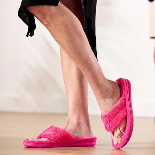 Dearfoams Melanie Terry Thong Slipper, Paradise Pink, 7-8 | Memory Foam Indoor-Outdoor Comfort thumbnail 2