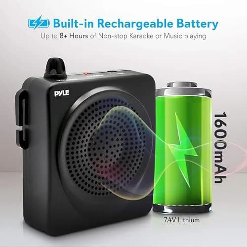 Pyle Portable Voice Amplifier 50W with Headset Mic | Rechargeable Battery, 8+ Hrs Use thumbnail 3