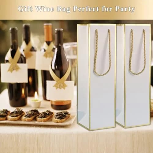 Miraclekoo Gold 4 pcs gift_wrap | Luxury gift bags for wine bottles, 4"x4"x13.8" with handles thumbnail 7