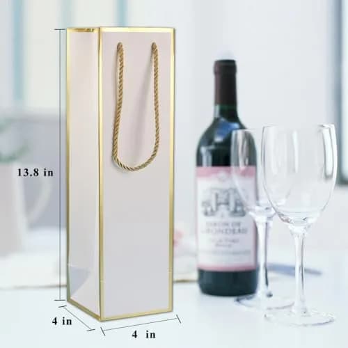 Miraclekoo Gold 4 pcs gift_wrap | Luxury gift bags for wine bottles, 4"x4"x13.8" with handles thumbnail 3