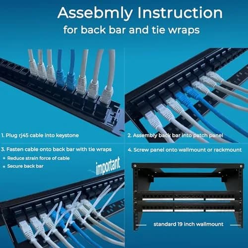 Rapink Patch Panel 24 Port Cat6A 10G Support | Toolless, Pass-Thru, Gold Pins, Removable Back Bar thumbnail 6